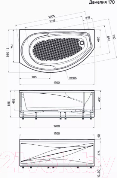 Изображение товара Ванна акриловая 1Марка Damelia 170x100 L