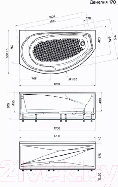 Изображение товара Ванна акриловая 1Марка Damelia 170x100 R