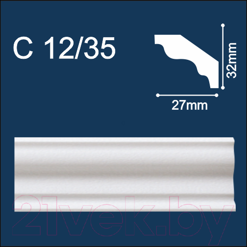 Изображение товара Плинтус потолочный SOLID С12/35 Экструдированного пенополистирола (32x27x2000мм, белый)