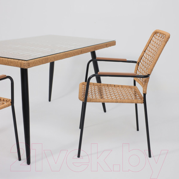 Изображение товара Стол садовый AksHome Bergamo 140x80x75 (сталь черная/стекло)