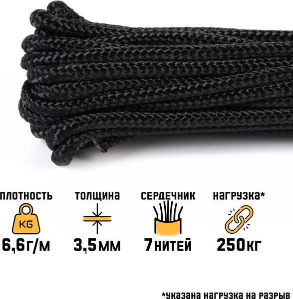 Изображение товара Веревка туристическая Sima-Land Мастер К / 9826798 (черный)