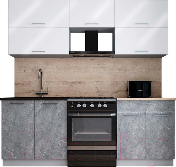 Изображение товара Кухонный гарнитур Интерлиния Мила Gloss 60-21 (белый глянец/керамика/травертин серый)