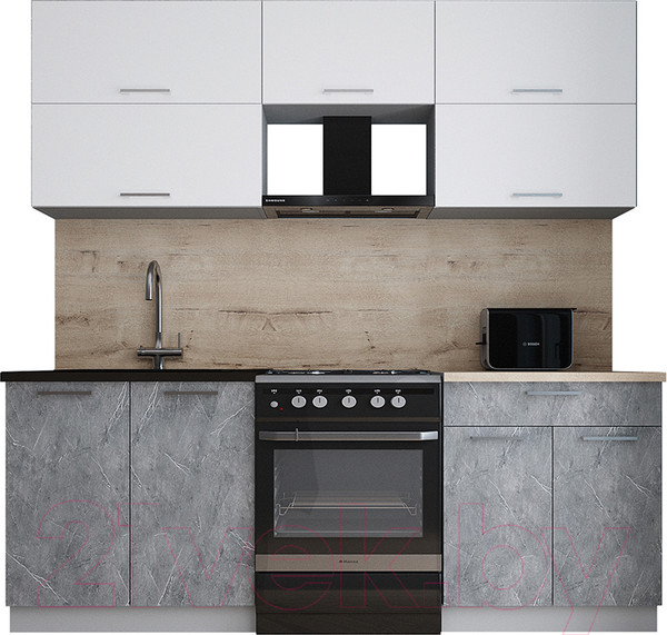 Изображение товара Кухонный гарнитур Интерлиния Мила Gloss 60-21 (белый/керамика/травертин серый)