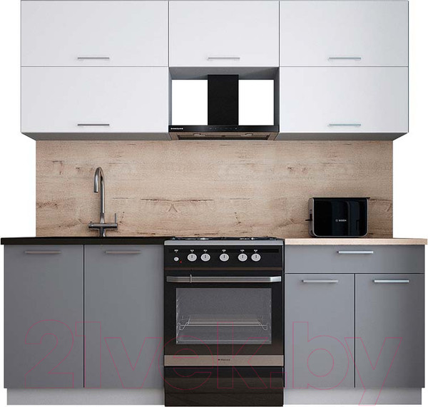 Изображение товара Кухонный гарнитур Интерлиния Мила Gloss 60-21 (белый/серый/травертин серый)