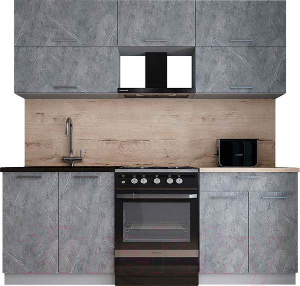 Изображение товара Кухонный гарнитур Интерлиния Мила Gloss 60-21 (керамика/керамика/травертин серый)