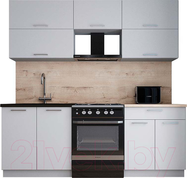 Изображение товара Кухонный гарнитур Интерлиния Мила Gloss 60-21 (грей/грей/травертин серый)