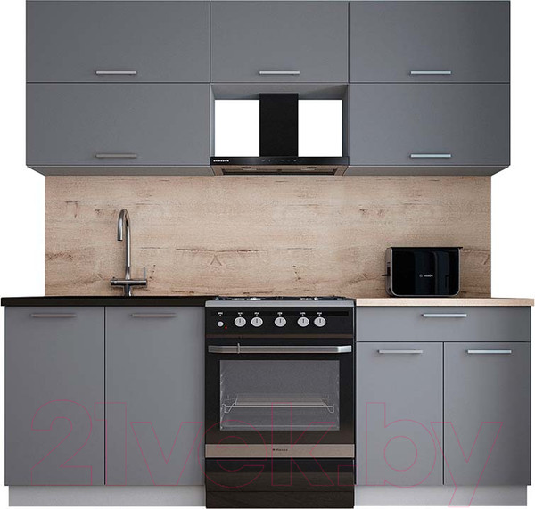 Изображение товара Кухонный гарнитур Интерлиния Мила Gloss 60-21 (серый/серый/травертин серый)