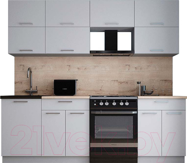 Изображение товара Кухонный гарнитур Интерлиния Мила Gloss 60-23 (грей/грей/травертин серый)