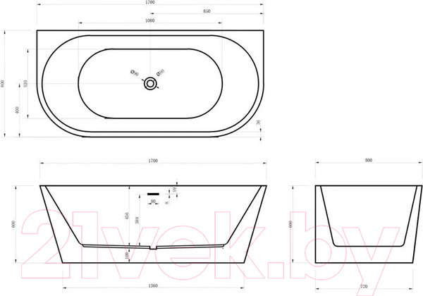 Изображение товара Ванна акриловая Abber AB9216-1.7MW (белый матовый)