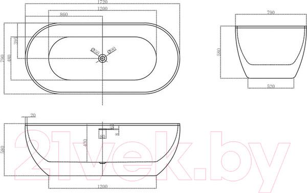 Изображение товара Ванна акриловая Abber AB9241MW (белый матовый)