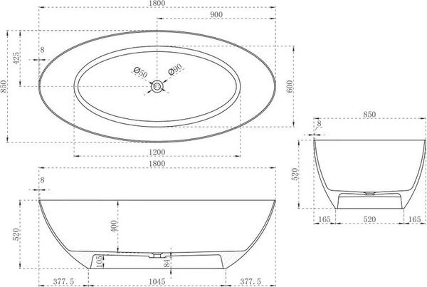 Изображение товара Ванна карбоновая Abber Karbon AK9002-1.8 (черный)