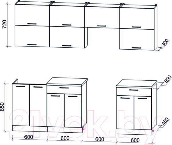 Изображение товара Кухонный гарнитур Интерлиния Мила Gloss 60-24 (пепел/пепел/травертин серый)