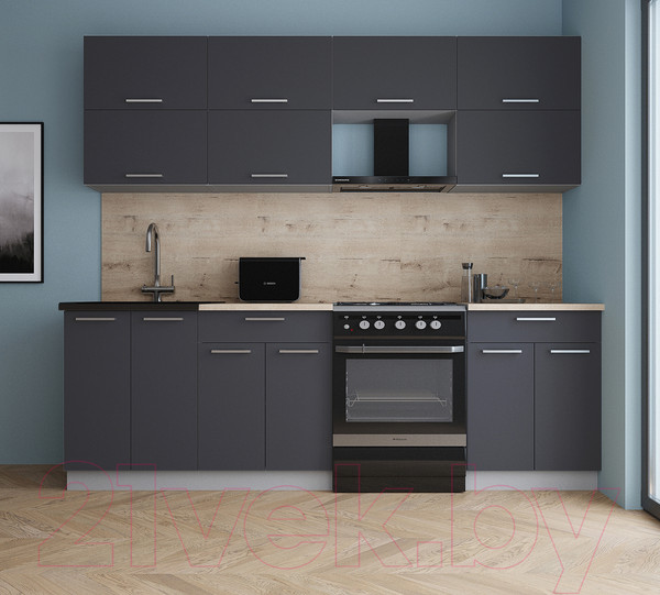 Изображение товара Кухонный гарнитур Интерлиния Мила Gloss 60-24 (пепел/пепел/травертин серый)