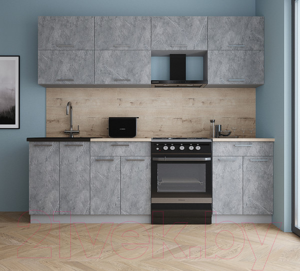 Изображение товара Кухонный гарнитур Интерлиния Мила Gloss 60-24 (керамика/керамика/травертин серый)