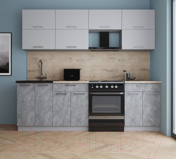 Изображение товара Кухонный гарнитур Интерлиния Мила Gloss 60-24 (грей/керамика/травертин серый)