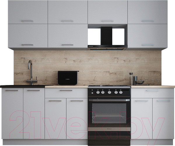 Изображение товара Кухонный гарнитур Интерлиния Мила Gloss 60-24 (грей/грей/травертин серый)