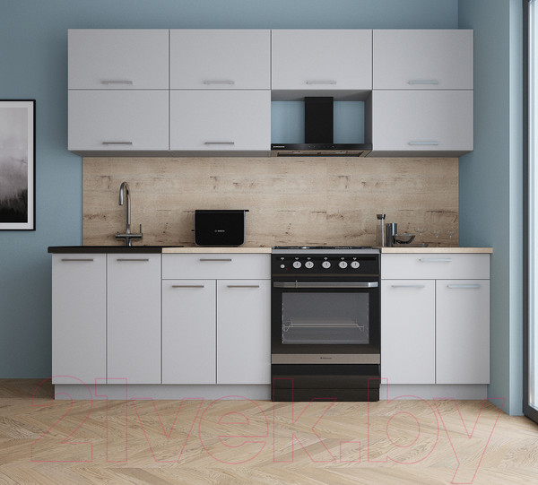 Изображение товара Кухонный гарнитур Интерлиния Мила Gloss 60-24 (грей/грей/травертин серый)