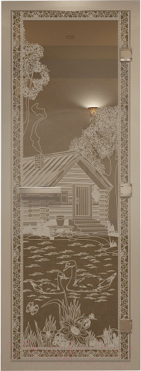 Изображение товара Стеклянная дверь для бани/сауны Doorwood Хамам Банька в лесу 70x190 / DW00576 (бронза)