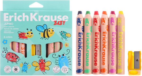 Изображение товара Набор цветных карандашей Erich Krause Baby Jumbo с точилкой / 61778 (6цв)
