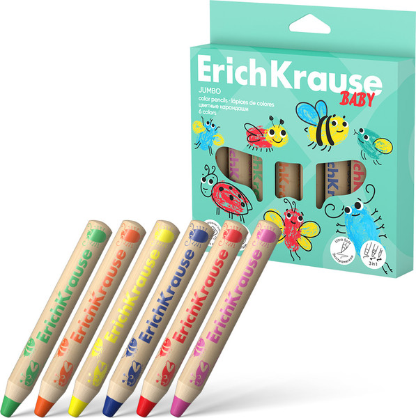 Изображение товара Набор цветных карандашей Erich Krause Baby Jumbo с точилкой / 61778 (6цв)