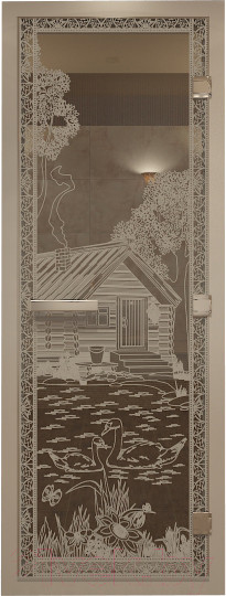 Изображение товара Стеклянная дверь для бани/сауны Doorwood Хамам Банька в лесу 80x200 / DW00585 (прозрачный)