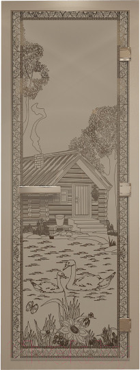 Изображение товара Стеклянная дверь для бани/сауны Doorwood Хамам Банька в лесу 80x200 / DW00591 (сатин)