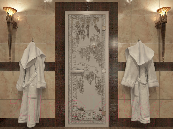 Изображение товара Стеклянная дверь для бани/сауны Doorwood Хамам Березка 70x190 / DW00540 (сатин)