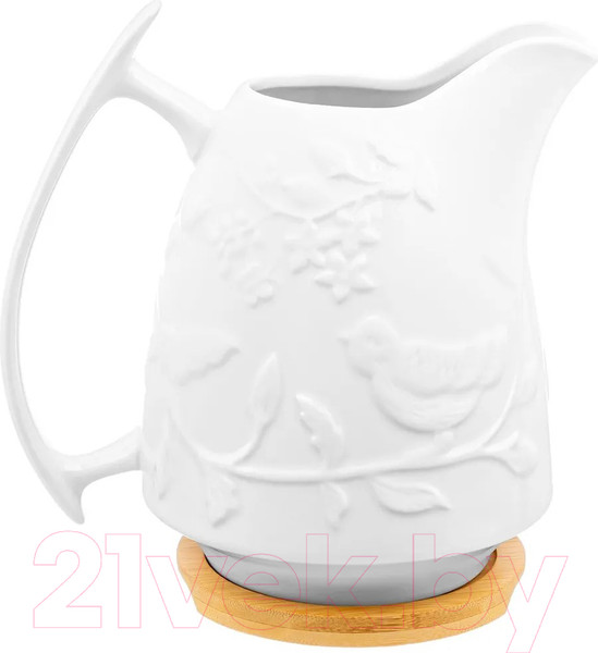 Изображение товара Кувшин Elan Gallery Птички на ветке с деревянной подставкой / 540887 