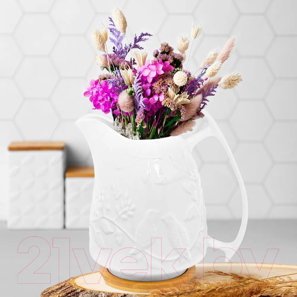 Изображение товара Кувшин Elan Gallery Птички на ветке с деревянной подставкой / 540887 