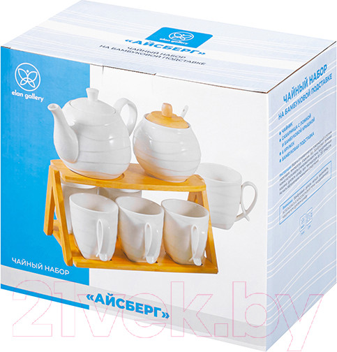 Изображение товара Чайный набор Elan Gallery Айсберг волны на бамбуковой подставке / 540864