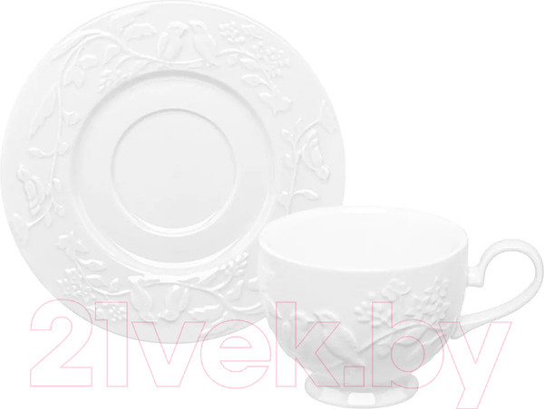 Изображение товара Чашка с блюдцем Elan Gallery Птички на ветке / 540876 