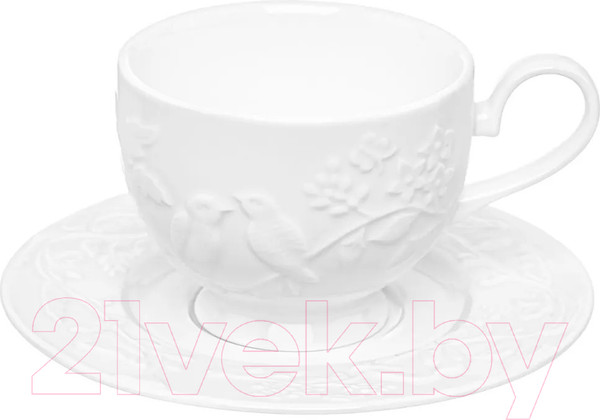 Изображение товара Чашка с блюдцем Elan Gallery Птички на ветке / 540876 