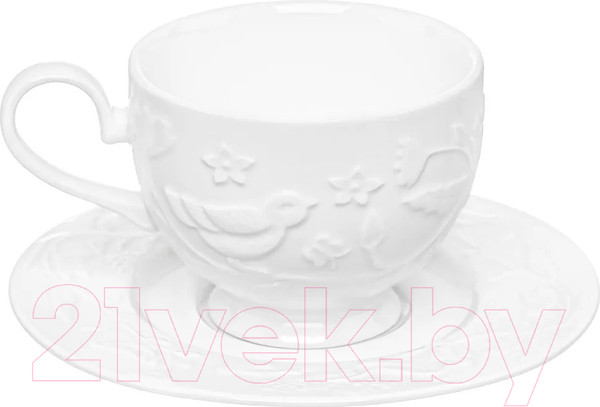 Изображение товара Чашка с блюдцем Elan Gallery Птички на ветке / 540876 