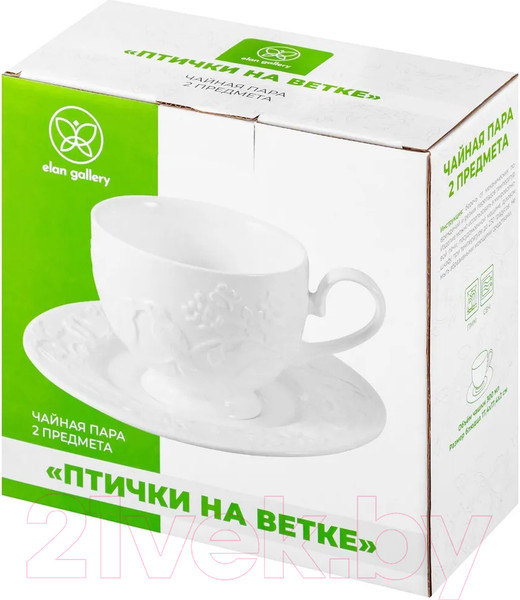 Изображение товара Чашка с блюдцем Elan Gallery Птички на ветке / 540876 
