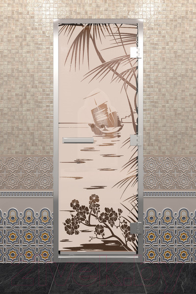 Изображение товара Стеклянная дверь для бани/сауны Doorwood Хамам Голубая лагуна 70x190 / DW01648 (бронза матовый)