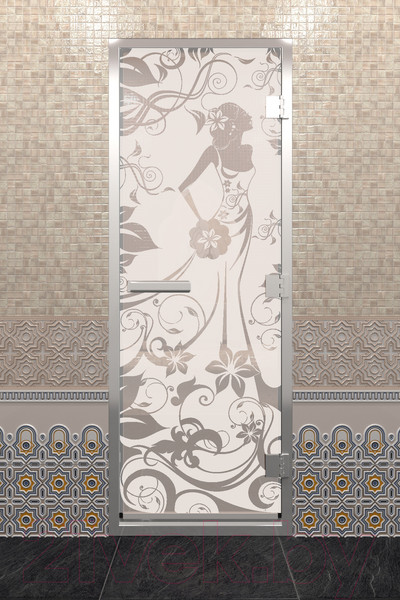 Изображение товара Стеклянная дверь для бани/сауны Doorwood Хамам Девушка в цветах 70x190 / DW00293 (сатин)