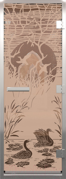 Изображение товара Стеклянная дверь для бани/сауны Doorwood Хамам Лебединое озеро 70x190 / DW00691 (бронза матовое)