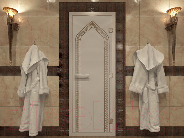 Изображение товара Стеклянная дверь для бани/сауны Doorwood Хамам Арка 80x200 / DW00200 (бронза матовый)