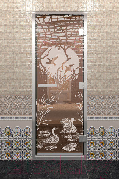 Изображение товара Стеклянная дверь для бани/сауны Doorwood Хамам Лебединое озеро 70x190 / DW00673 (бронза)