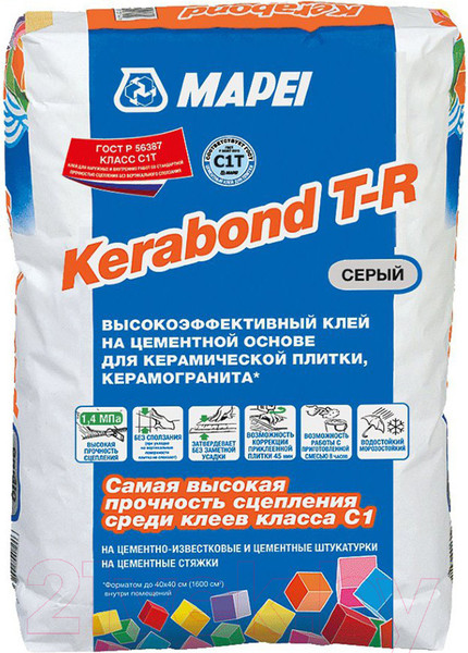 Изображение товара Клей для плитки Mapei Kerabond T-R (25кг, серый)