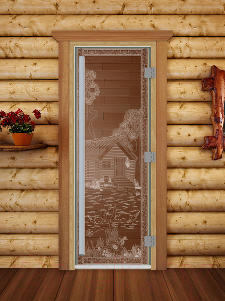 Изображение товара Стеклянная дверь для бани/сауны Doorwood Престиж Банька в лесу 70x190 / DW01971 (бронза)
