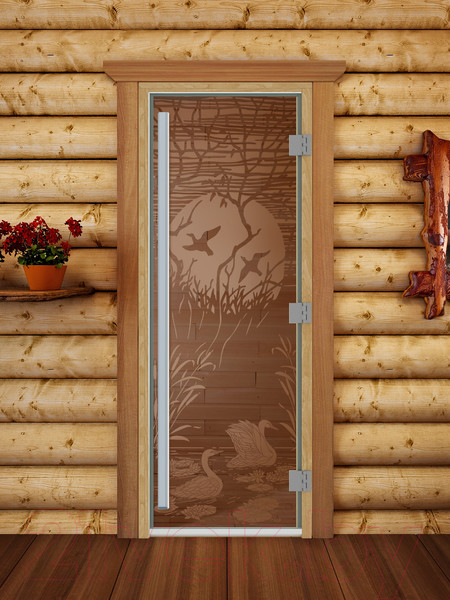 Изображение товара Стеклянная дверь для бани/сауны Doorwood Престиж Лебединое озеро 70x190 / DW03611 (бронза)