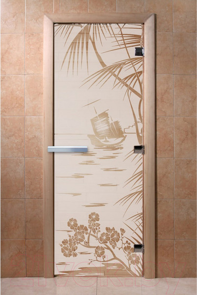 Изображение товара Стеклянная дверь для бани/сауны Doorwood Голубая лагуна 80x200 / DW01808 (сатин)