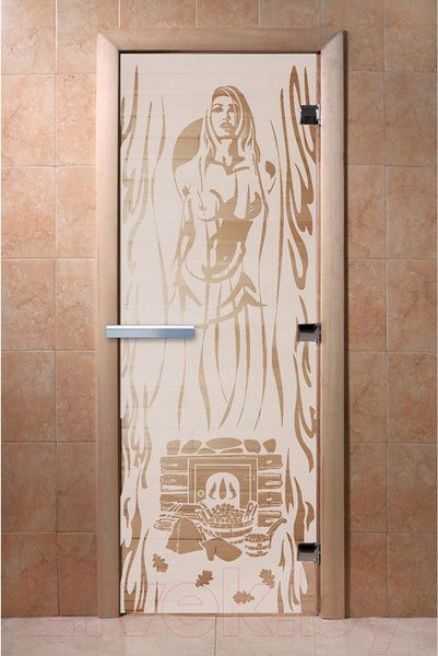 Изображение товара Стеклянная дверь для бани/сауны Doorwood Горячий пар 70x190 / DW01518 (сатин)