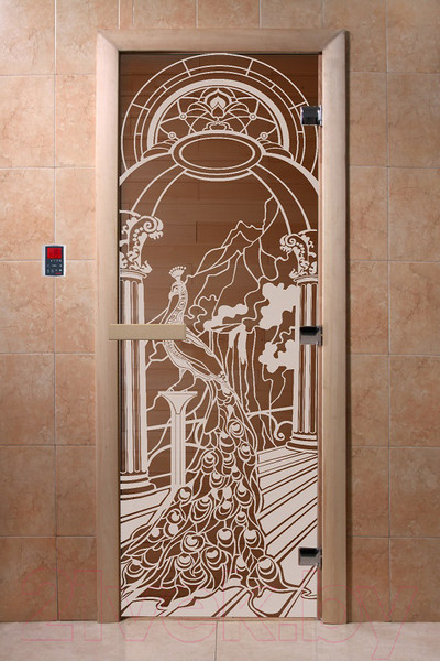 Изображение товара Стеклянная дверь для бани/сауны Doorwood Жар-птица 70x190 / DW01339 (бронза)