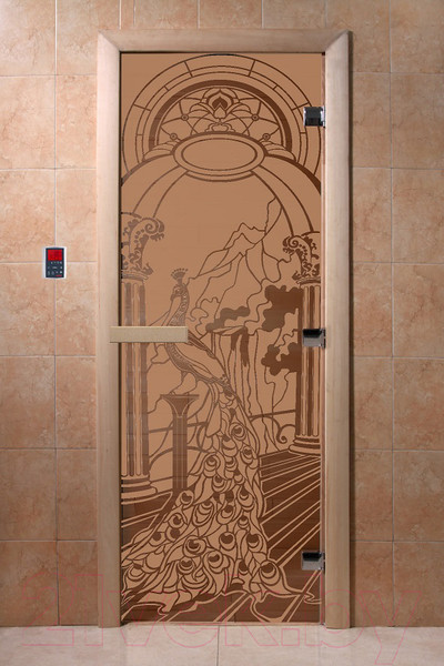 Изображение товара Стеклянная дверь для бани/сауны Doorwood Жар-птица 80x200 / DW01338 (бронза матовый)