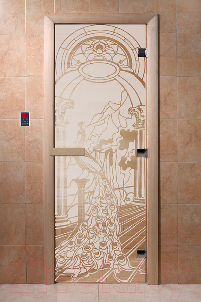 Изображение товара Стеклянная дверь для бани/сауны Doorwood Жар-птица 80x200 / DW01985 (сатин)