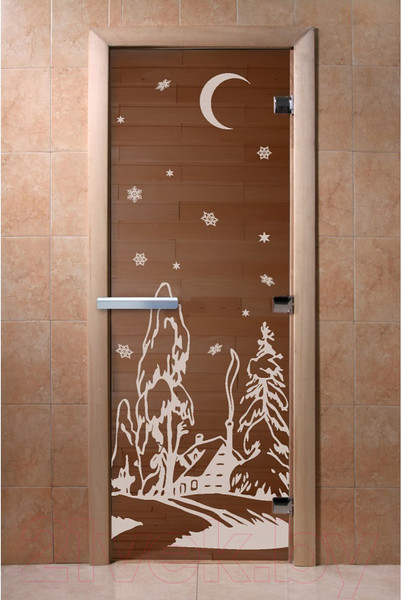 Изображение товара Стеклянная дверь для бани/сауны Doorwood Зима 80x200 / DW02285 (бронза)