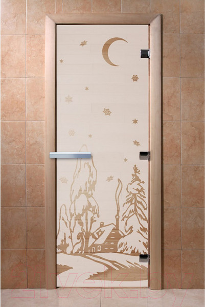 Изображение товара Стеклянная дверь для бани/сауны Doorwood Зима 70x190 / DW01252 (сатин)
