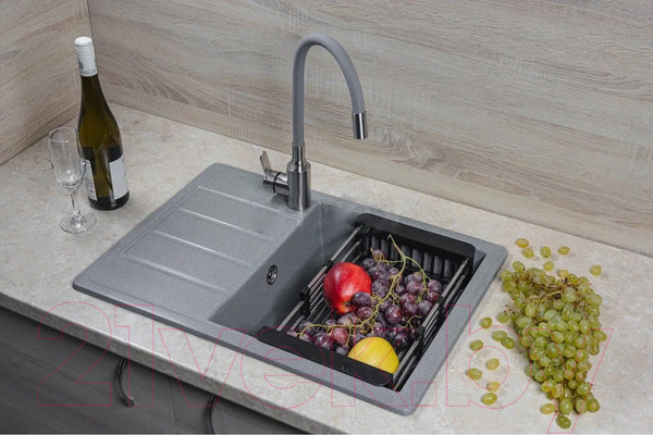 Изображение товара Мойка кухонная Marblan Recta R (серебристый, с сифоном)